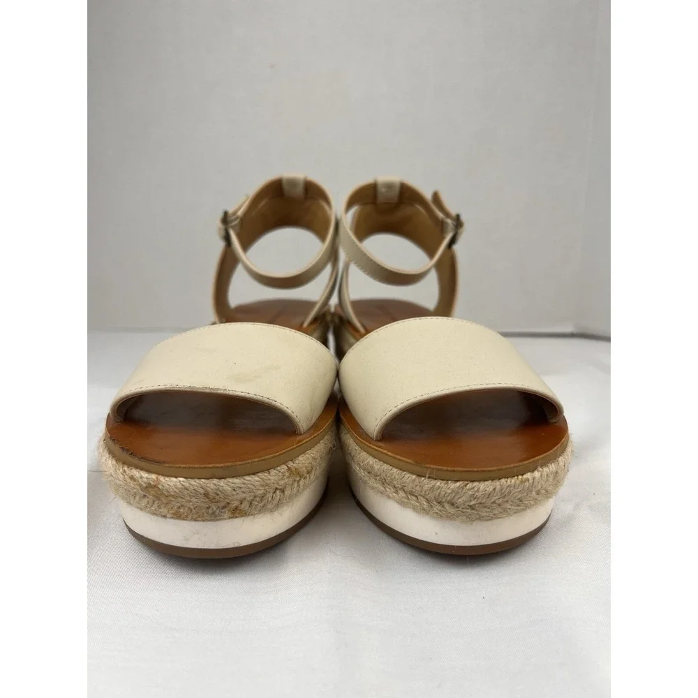 LUCKY BRAND Joodith Shoes Creme Platform Wedge Leather Espadrille Sandals 7M